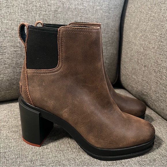 SOREL Blake Block-Heel Leather Chelsea Boots Brown Size 8.5 US - Picture 3 of 11